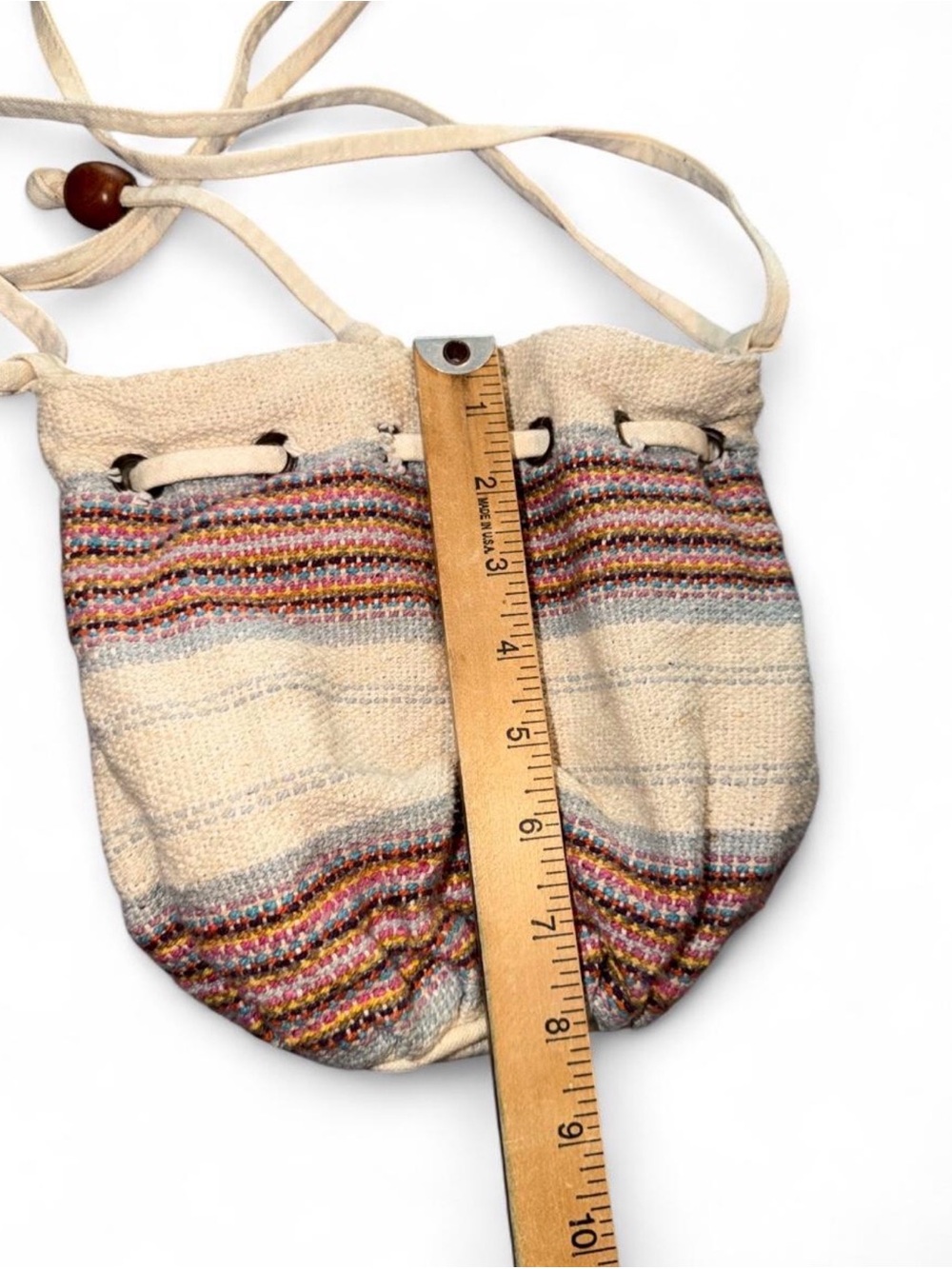 Roxy Cream Crossbody Bucket Bag with Multicolor Stripe Accents - Picture 6 of 6
